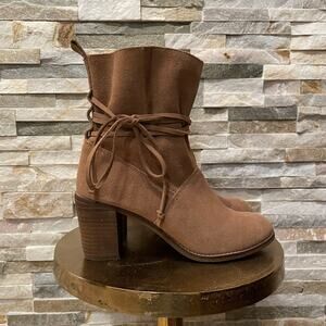 TOMS Brown Suede Ankle Boots | Lace Wrap, Block Heel, Size 8.5, Worn 1x
